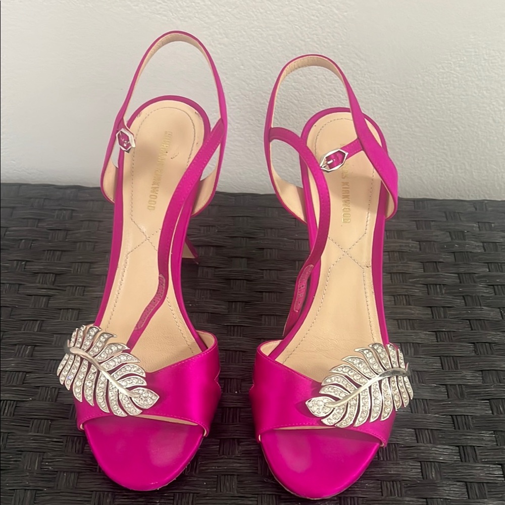 Pink Strappy Heels with Leaf Embellishment